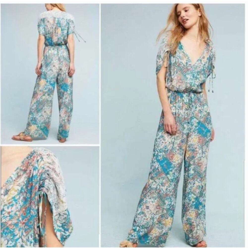 elevenses Teal Floral Wide-Leg Jumpsuit